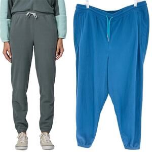 Patagonia Worn Wear Women's Micro D Fleece Drawstring Joggers Teal Blue Size XL